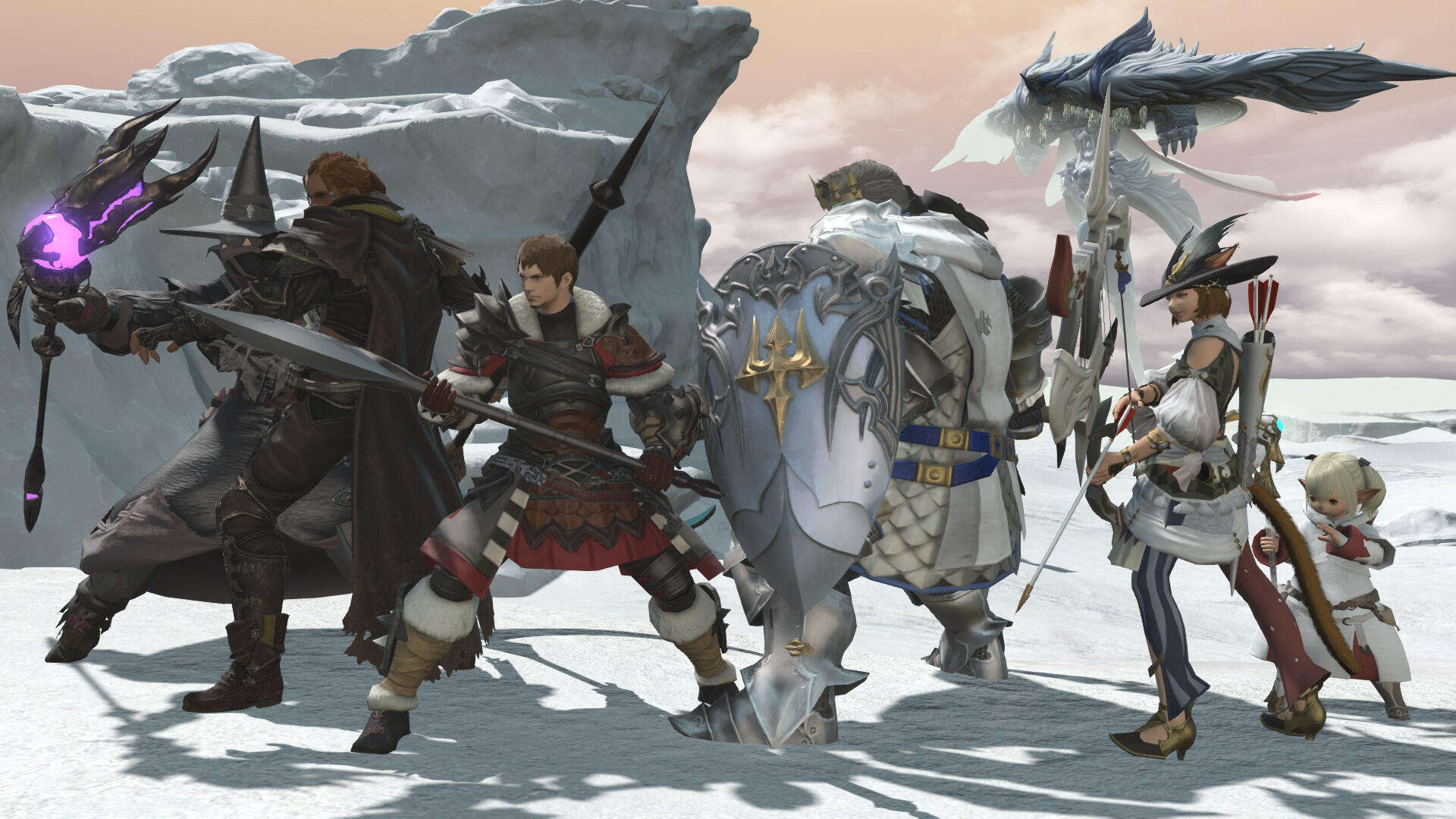 Ardbert and his group turn to look at Elidibus, weapons at the ready