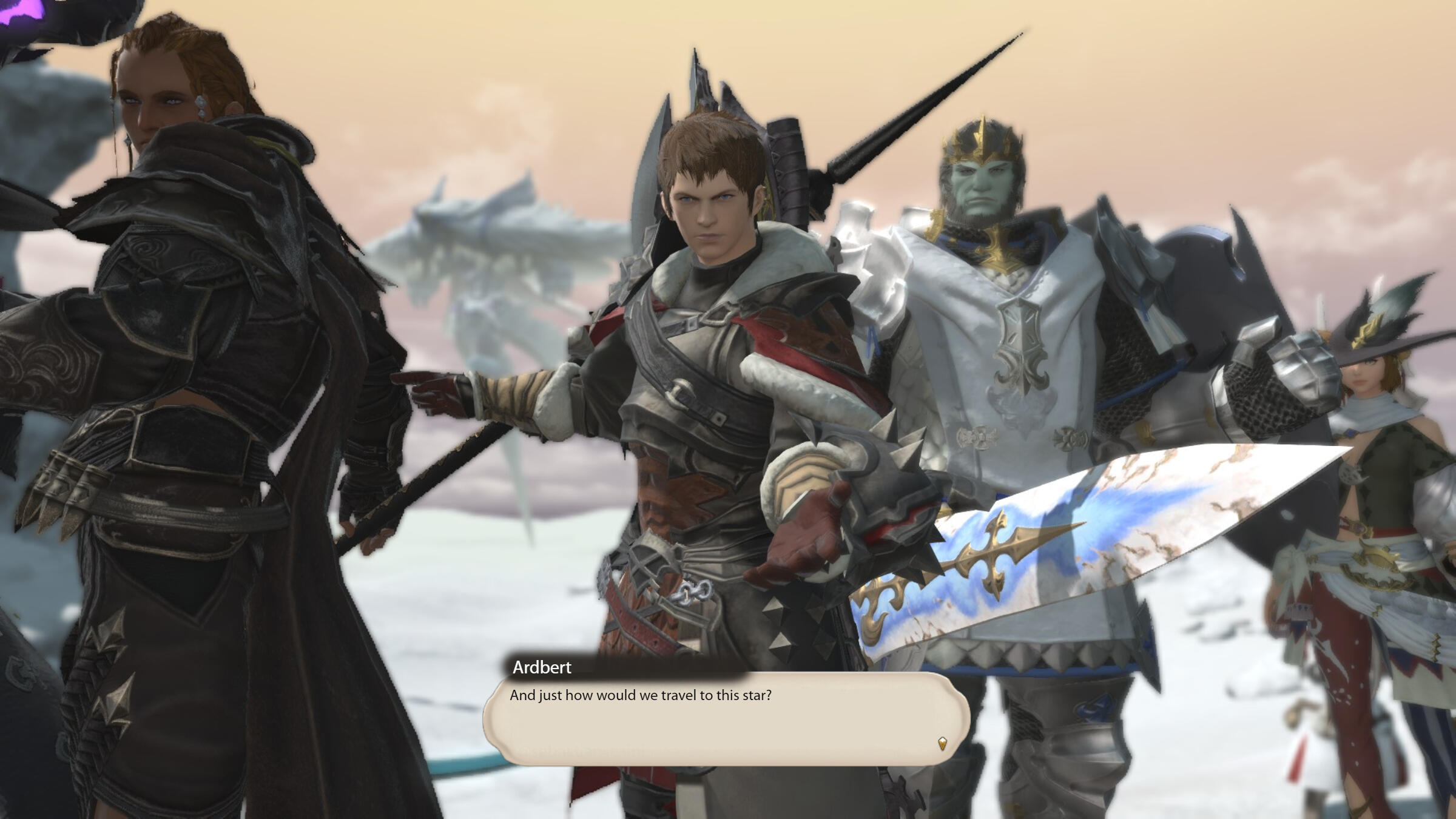 Ardbert still looks skeptical, with Onyx, Branden, and Renda Rae behind him. Eden can still be seen in the background. "And just how would we travel to this star?" he asks