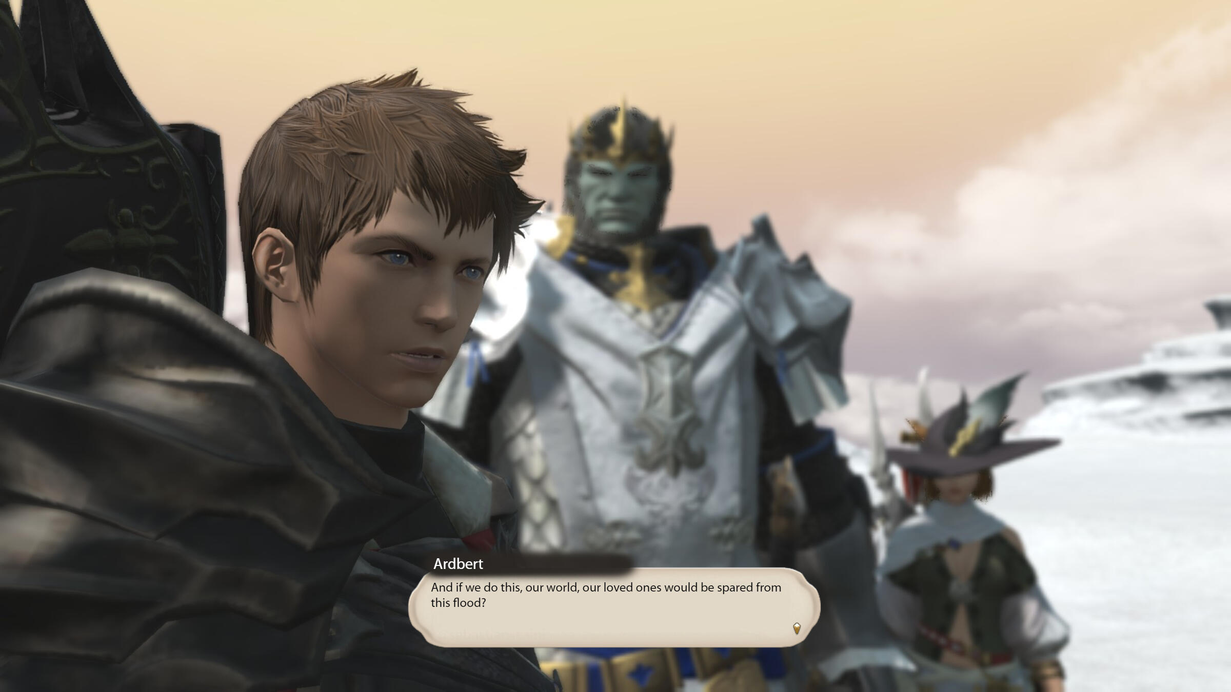 Arbert speaks, Branden and Renda-Rae watching him in the background. "And if we do this, our world, our loved ones would be spared from this flood?"