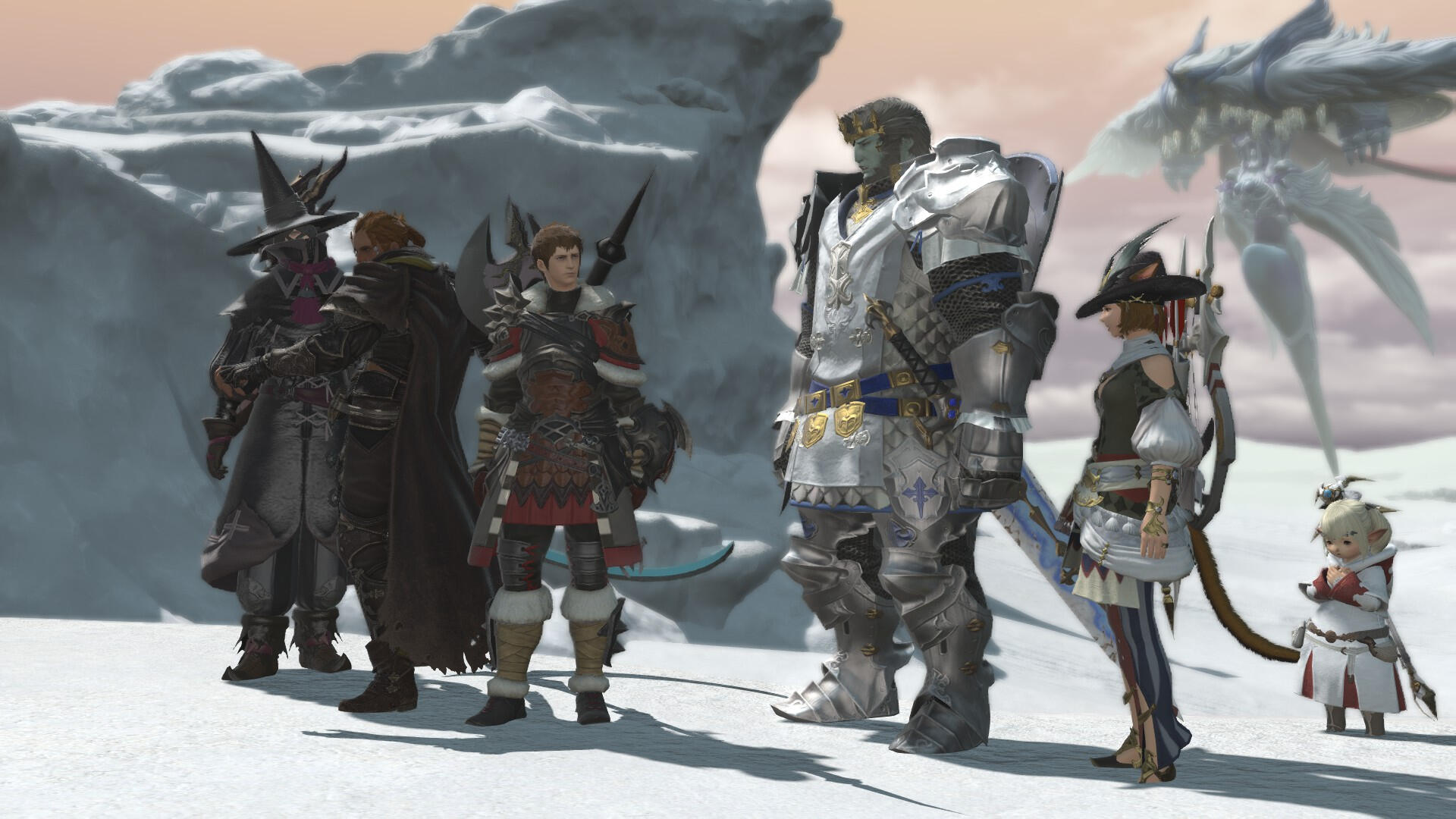 Ardbert and his group look at each other, uncertain. Onyx, however, does not take his eyes off Elidibus. Eden can still be seen in the background.