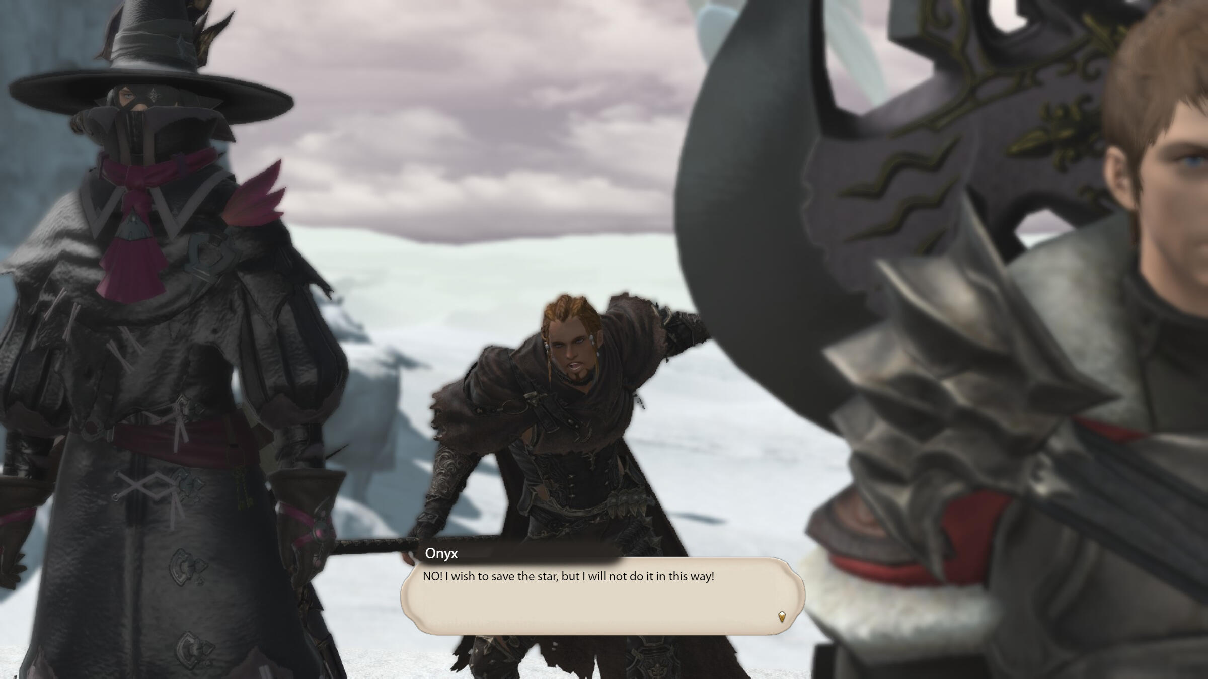 Onyx throws his arm back in defiance, shouting "No! I wish to save the star, but I will not do it in this way!"