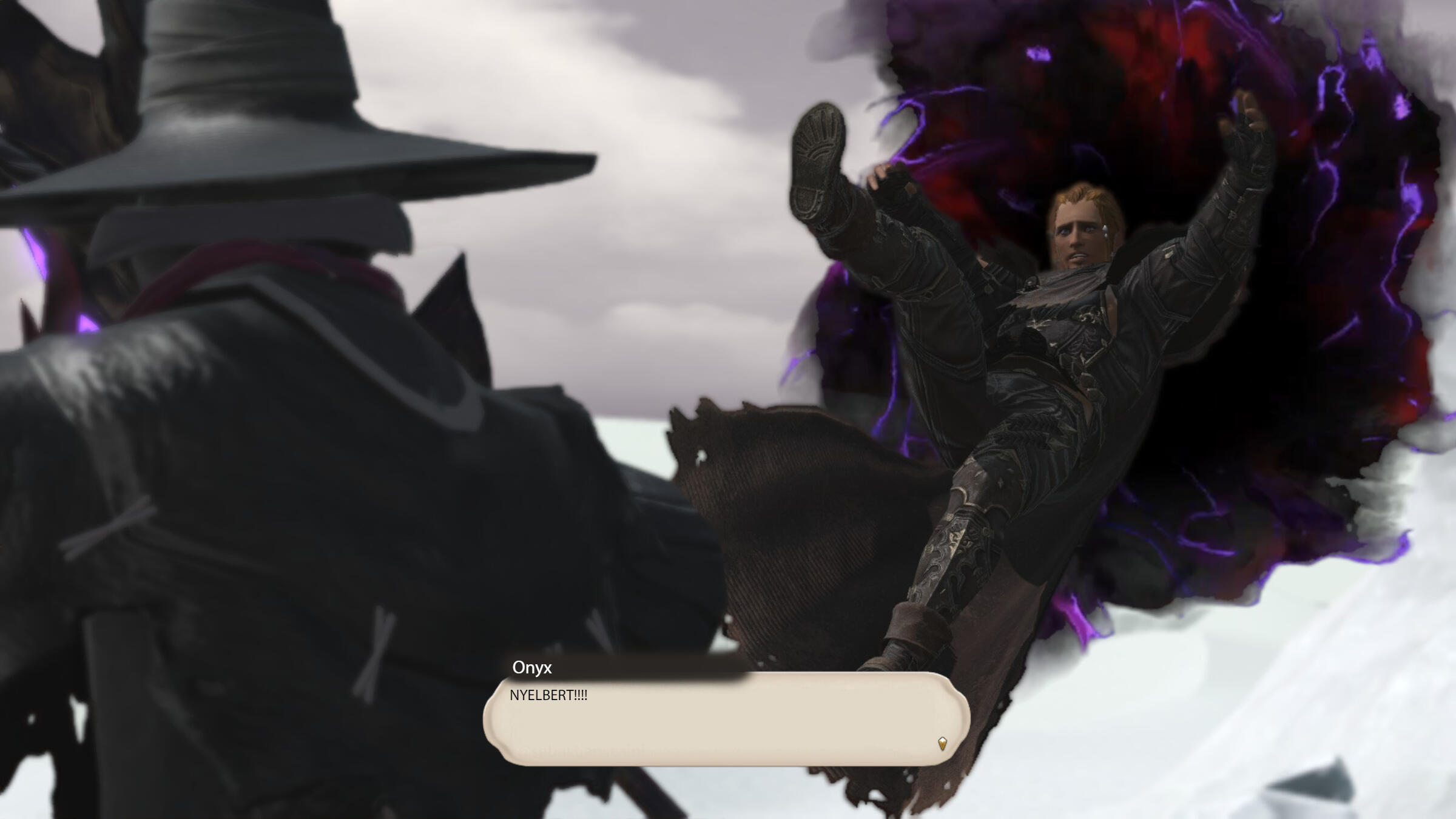 Onyx is pulled into the rift, Nyelbert still watching, staff raised as Onyx yells "NYELBERT!!!!!"